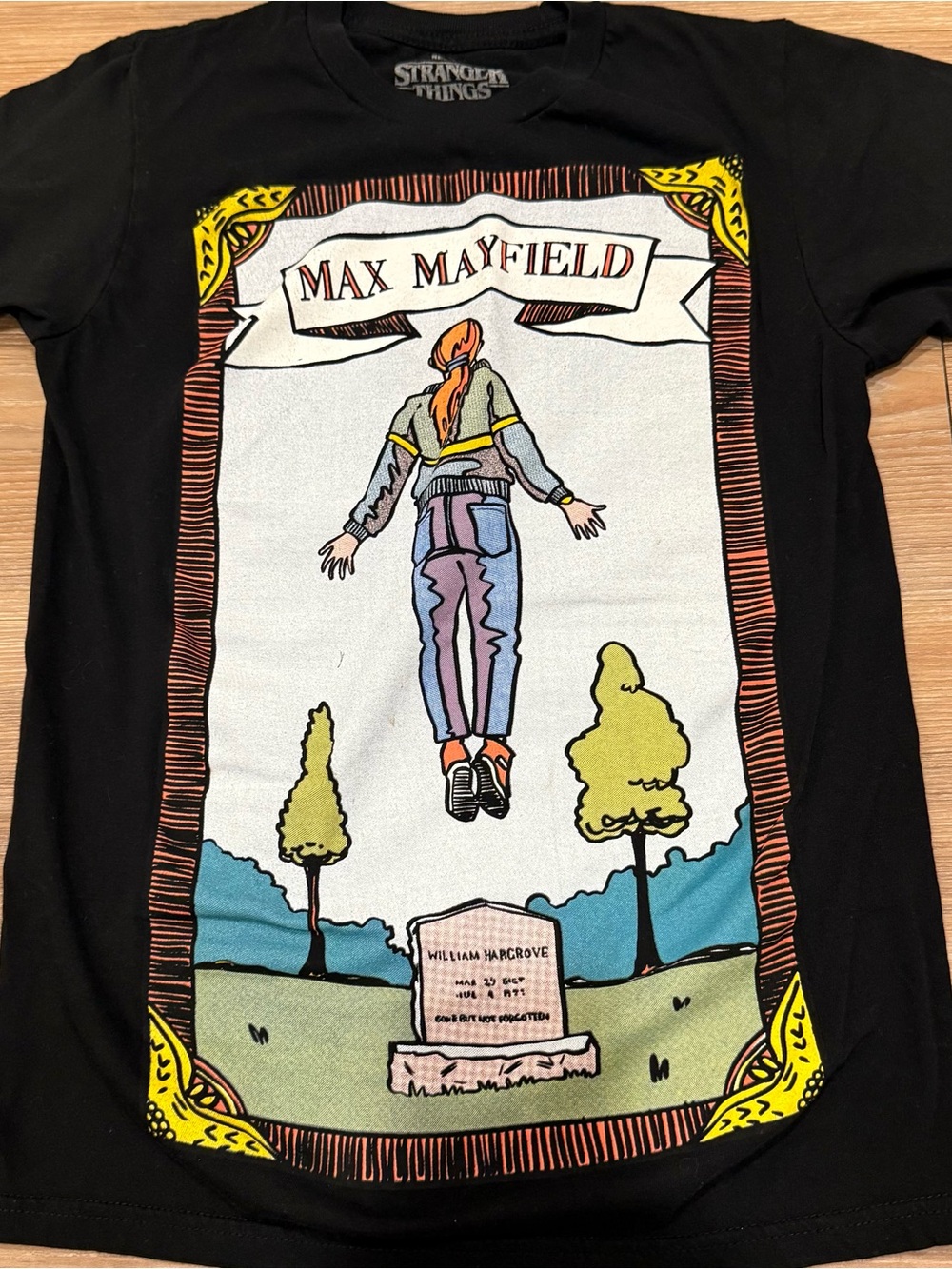 Netflix Black Max Mayfield Graphic Tee with Multicolor Print